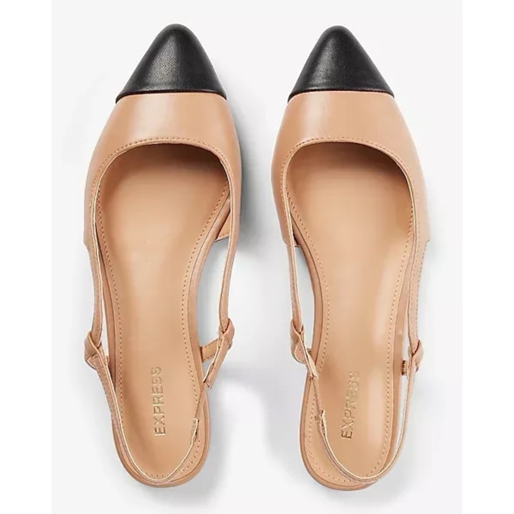 Express Two-Tone Pointed Toe Slingback Flats in Nude and Black